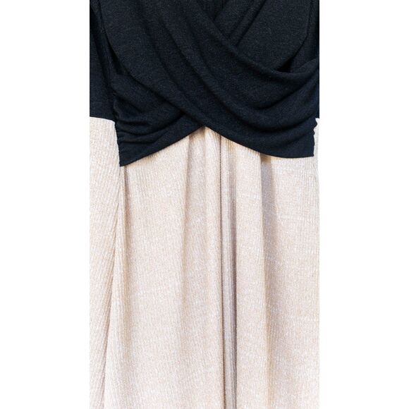 Amadi Anthropologie Cream Black Colorblock Knit Midi Cross Wrap Dress Size L - Picture 6 of 13